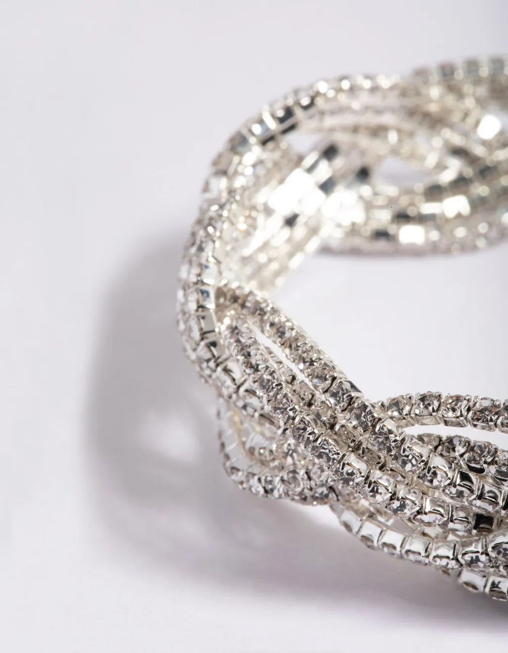 Silver 3 Row Diamante Braid Bracelet