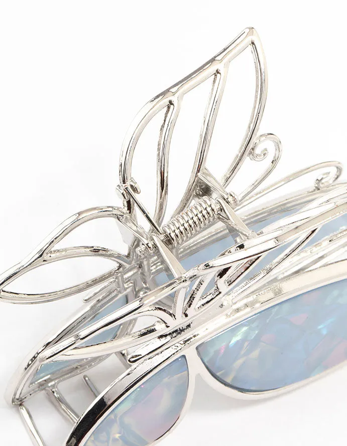 Silver Blue Butterfly Acrylic Claw Clip