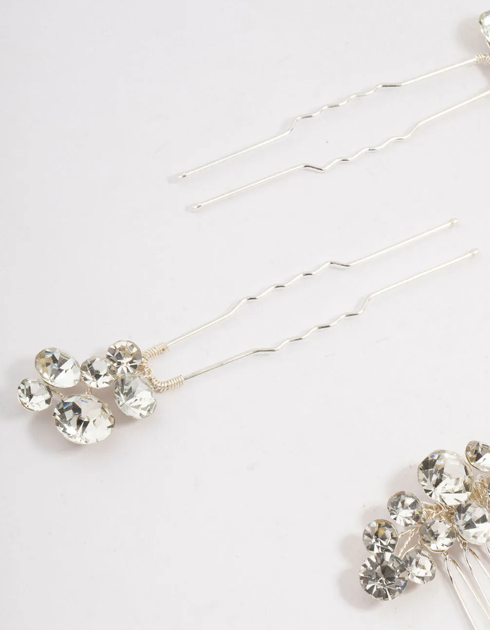 Silver Crystal Cluster Mixed Combs & Bridal Pins Pack