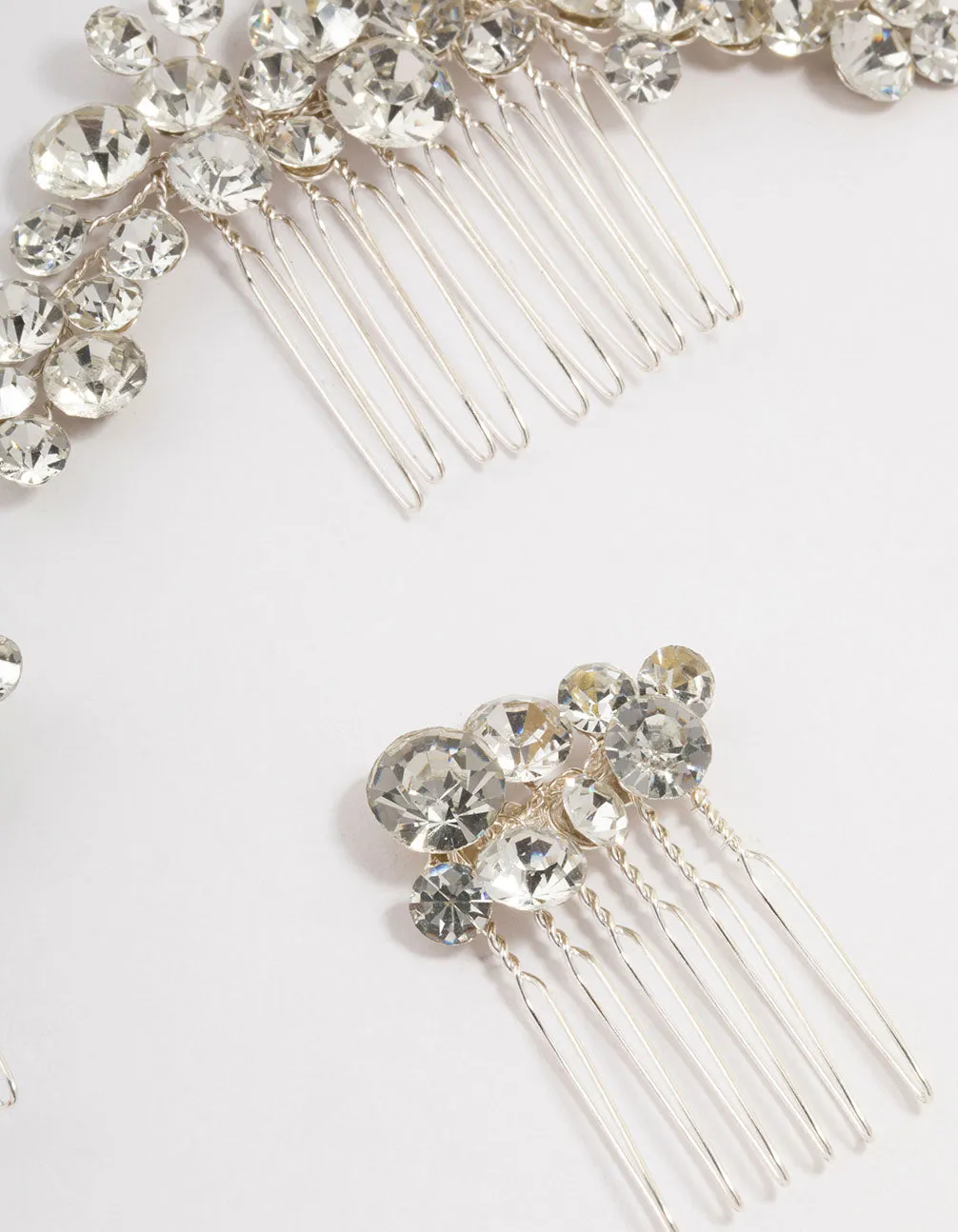 Silver Crystal Cluster Mixed Combs & Bridal Pins Pack