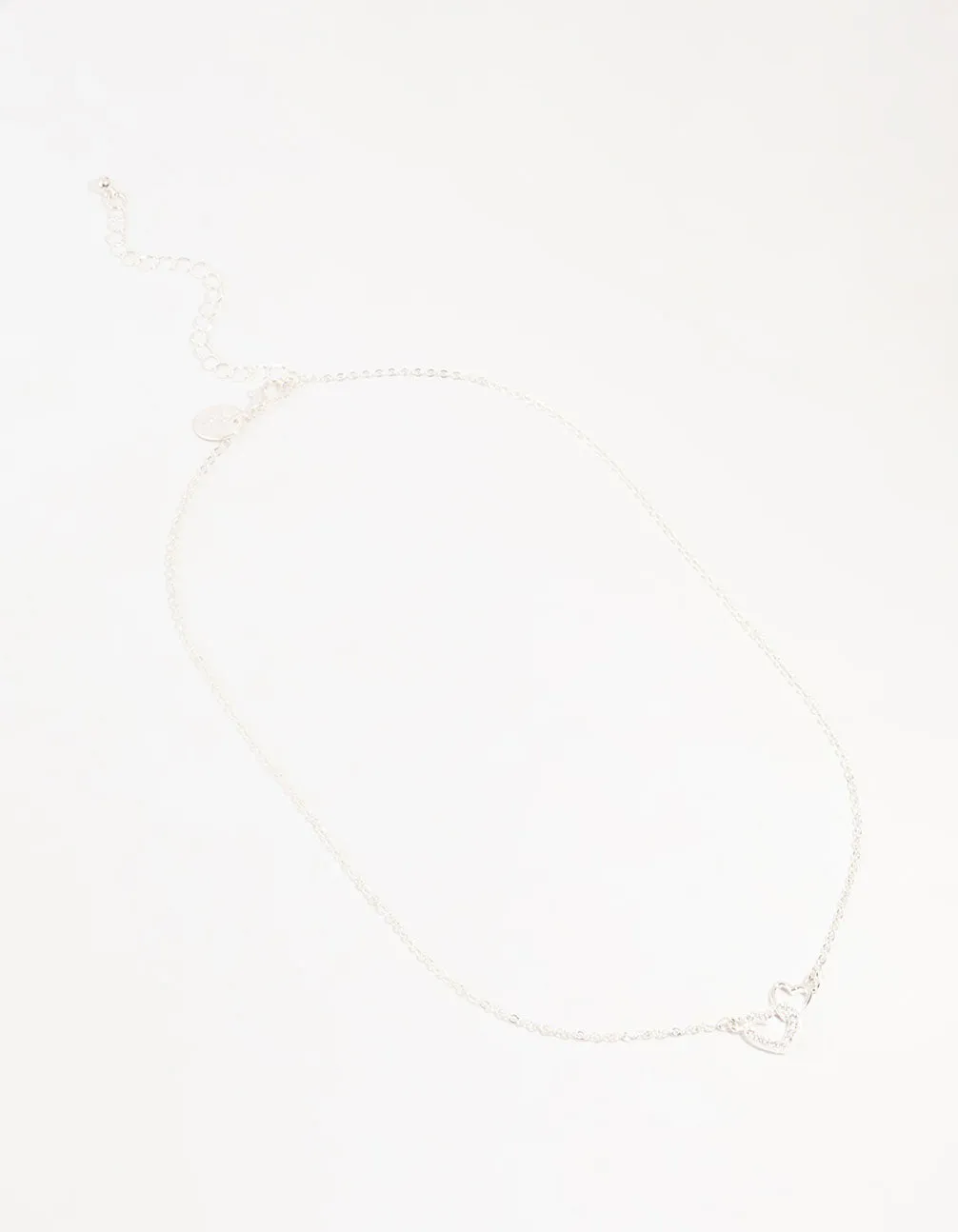 Silver Cubic Zirconia Open Double Heart Necklace
