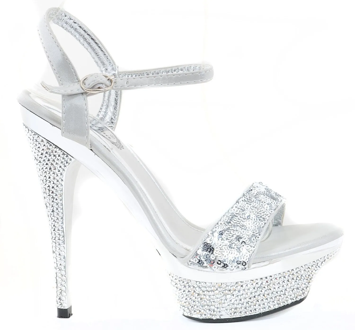 Silver Jeweled Sequins Rhinestone Evening Open Toe Platform Sandal Formal Heels
