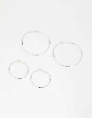 Silver Mixed Size Hoop Earrings 2-Pack