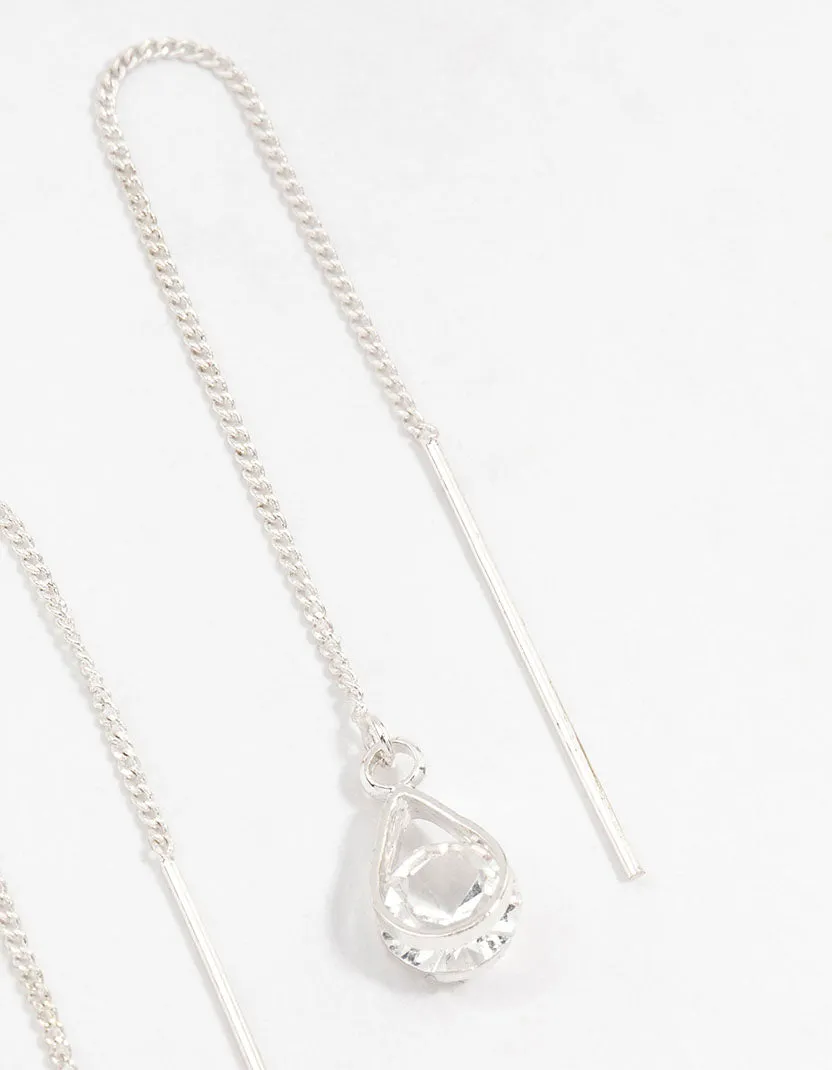 Silver Pear Bohemia Czech Crystal Thread Through Earrings