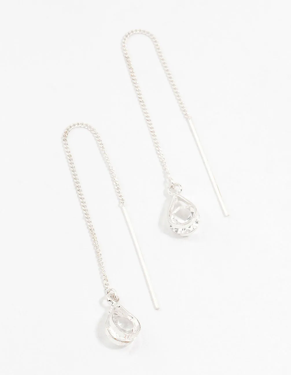 Silver Pear Bohemia Czech Crystal Thread Through Earrings