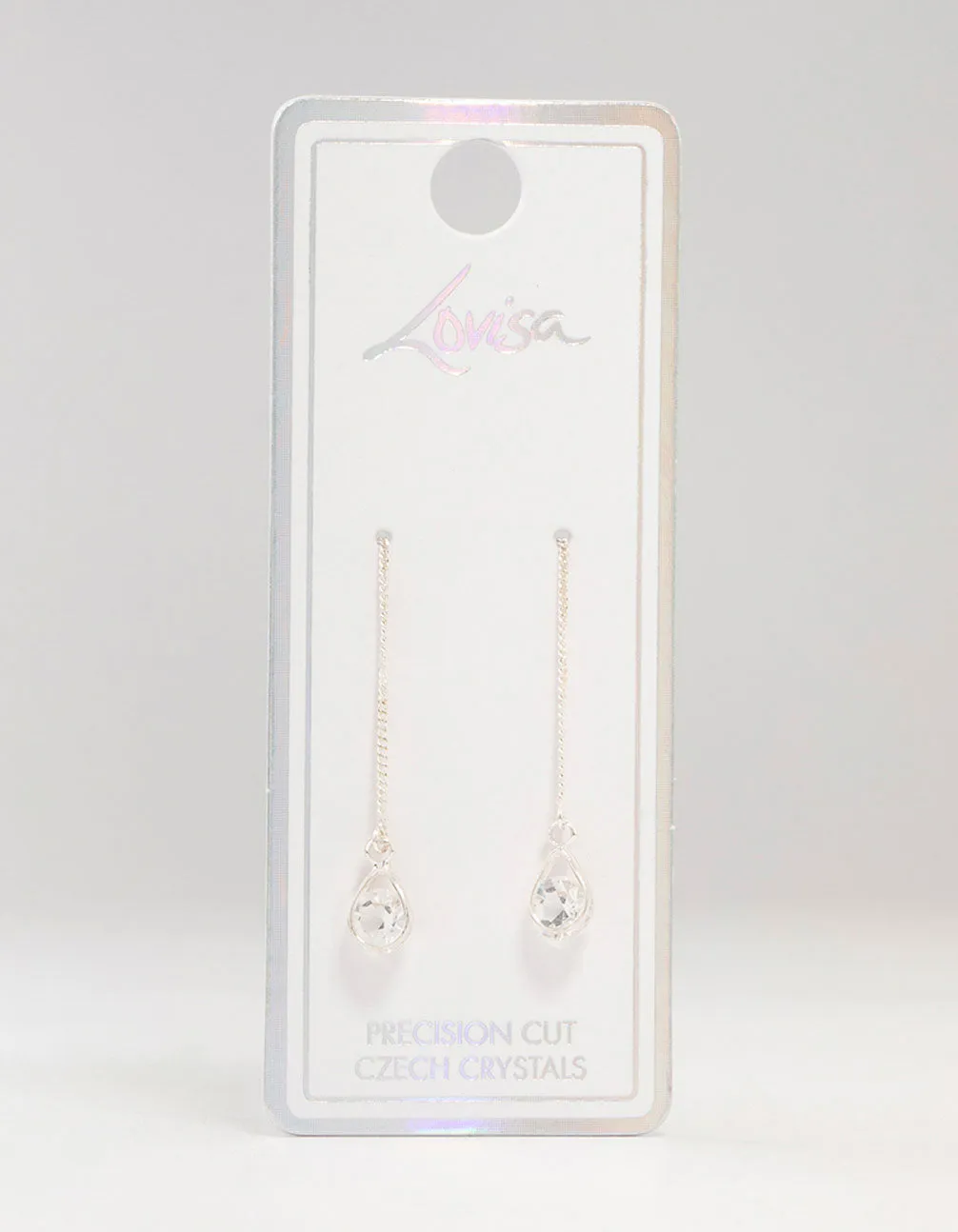 Silver Pear Bohemia Czech Crystal Thread Through Earrings