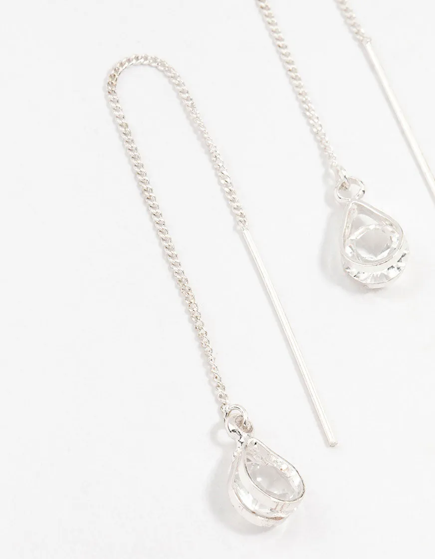Silver Pear Bohemia Czech Crystal Thread Through Earrings
