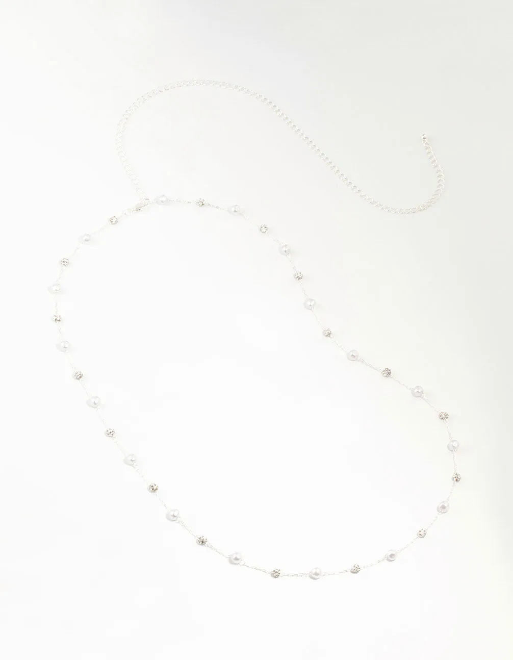 Silver Pearl & Diamante Station Waist Chain