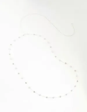 Silver Pearl & Diamante Station Waist Chain