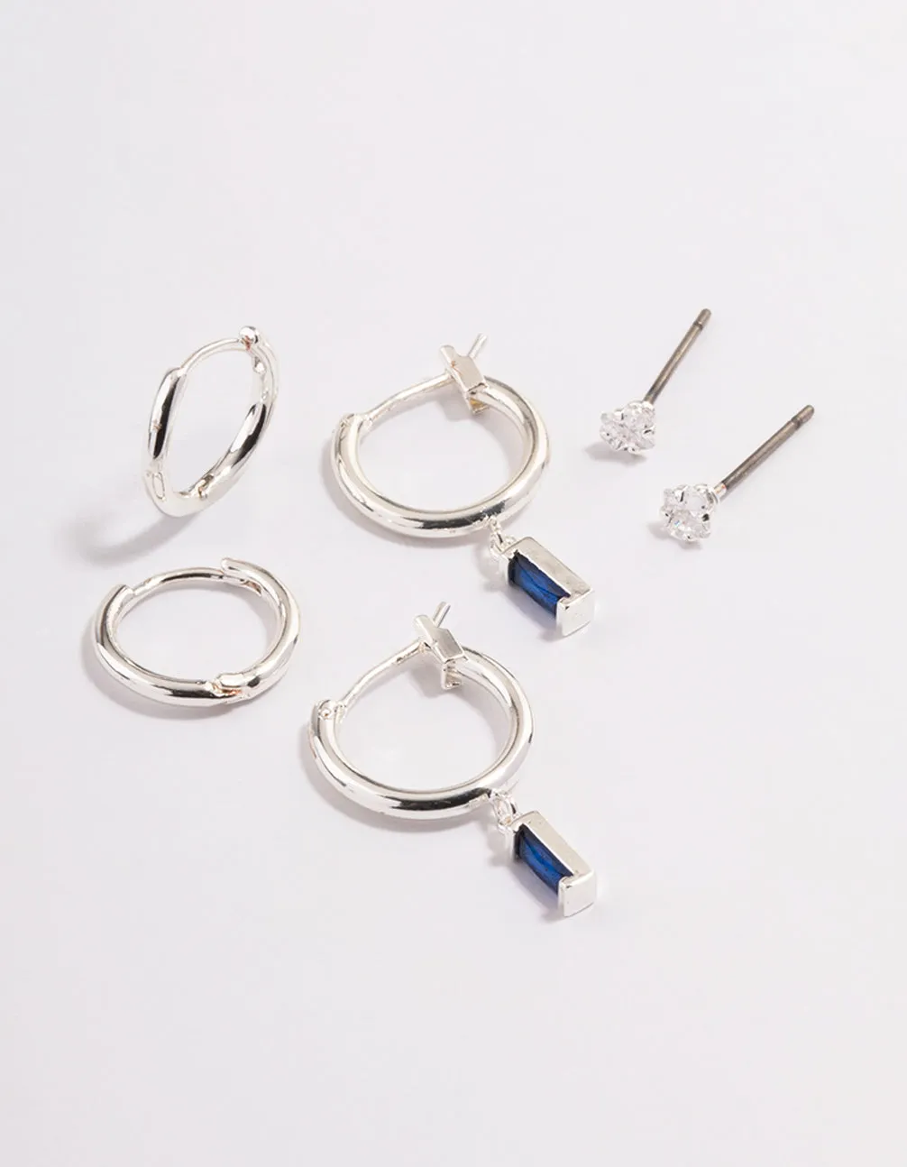 Silver Plated Cubic Zirconia Sapphire Huggie Earrings 6-Pack