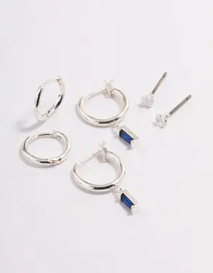 Silver Plated Cubic Zirconia Sapphire Huggie Earrings 6-Pack