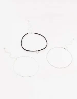 Silver Rope Heart Cupchain Chokers 3-Pack