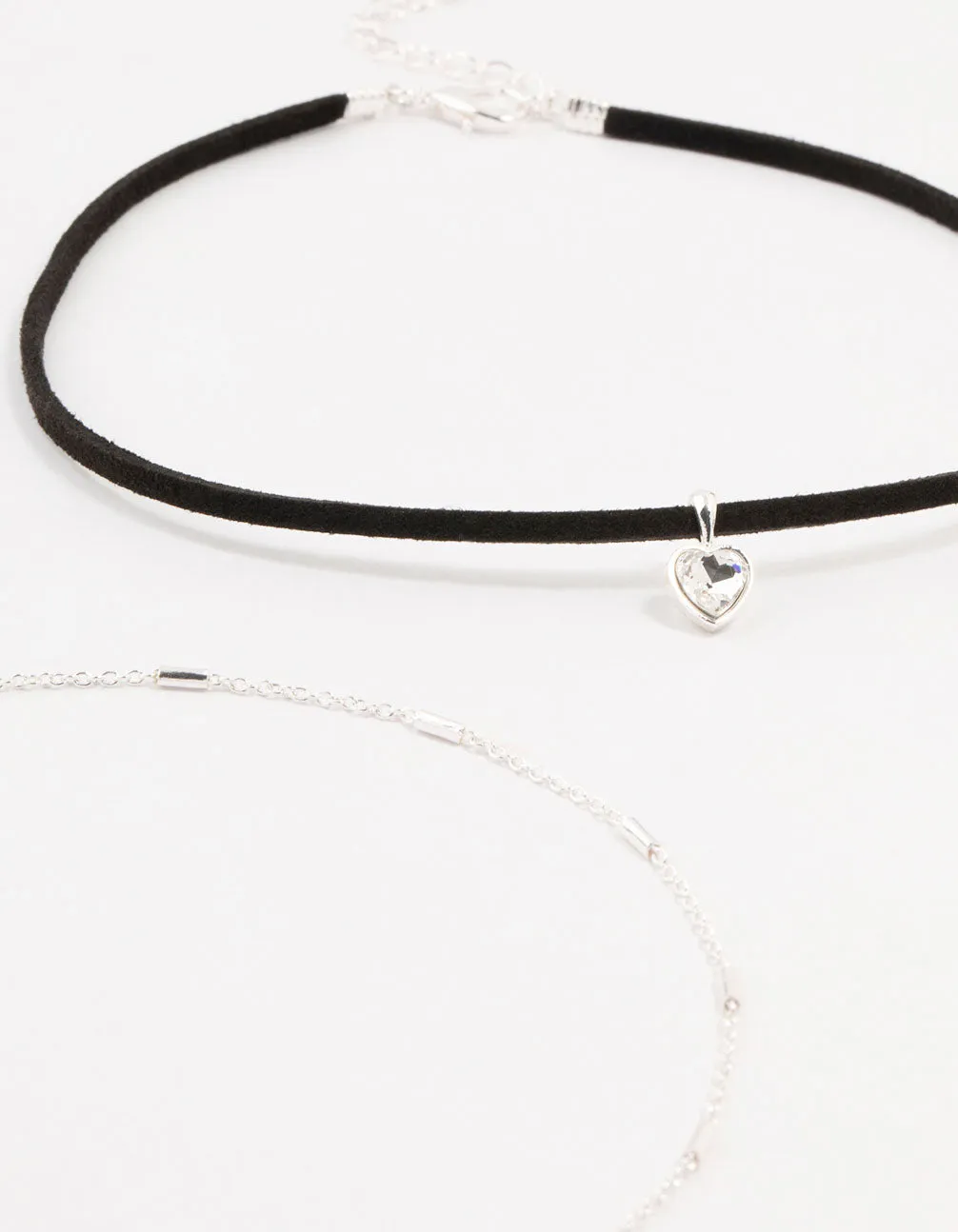 Silver Rope Heart Cupchain Chokers 3-Pack