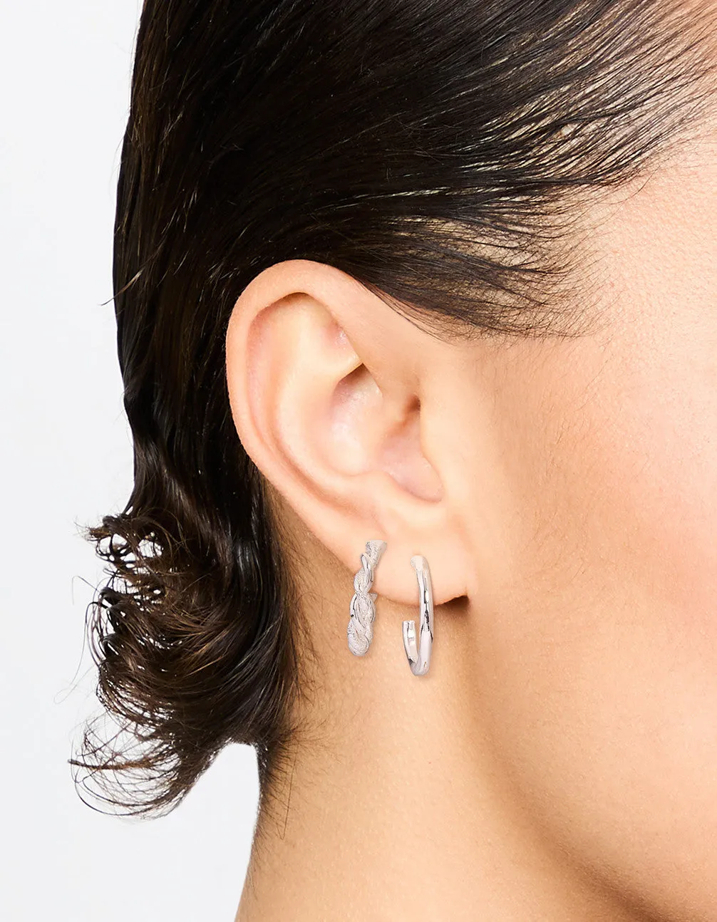 Silver Thin Twisted Hoop Earrings 2-Pack