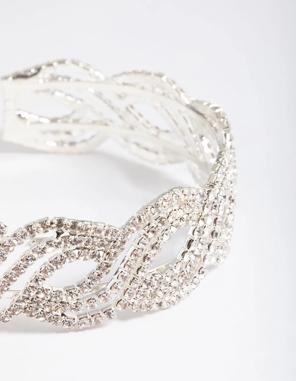 Silver Twist Petal Diamante Cuff Bracelet