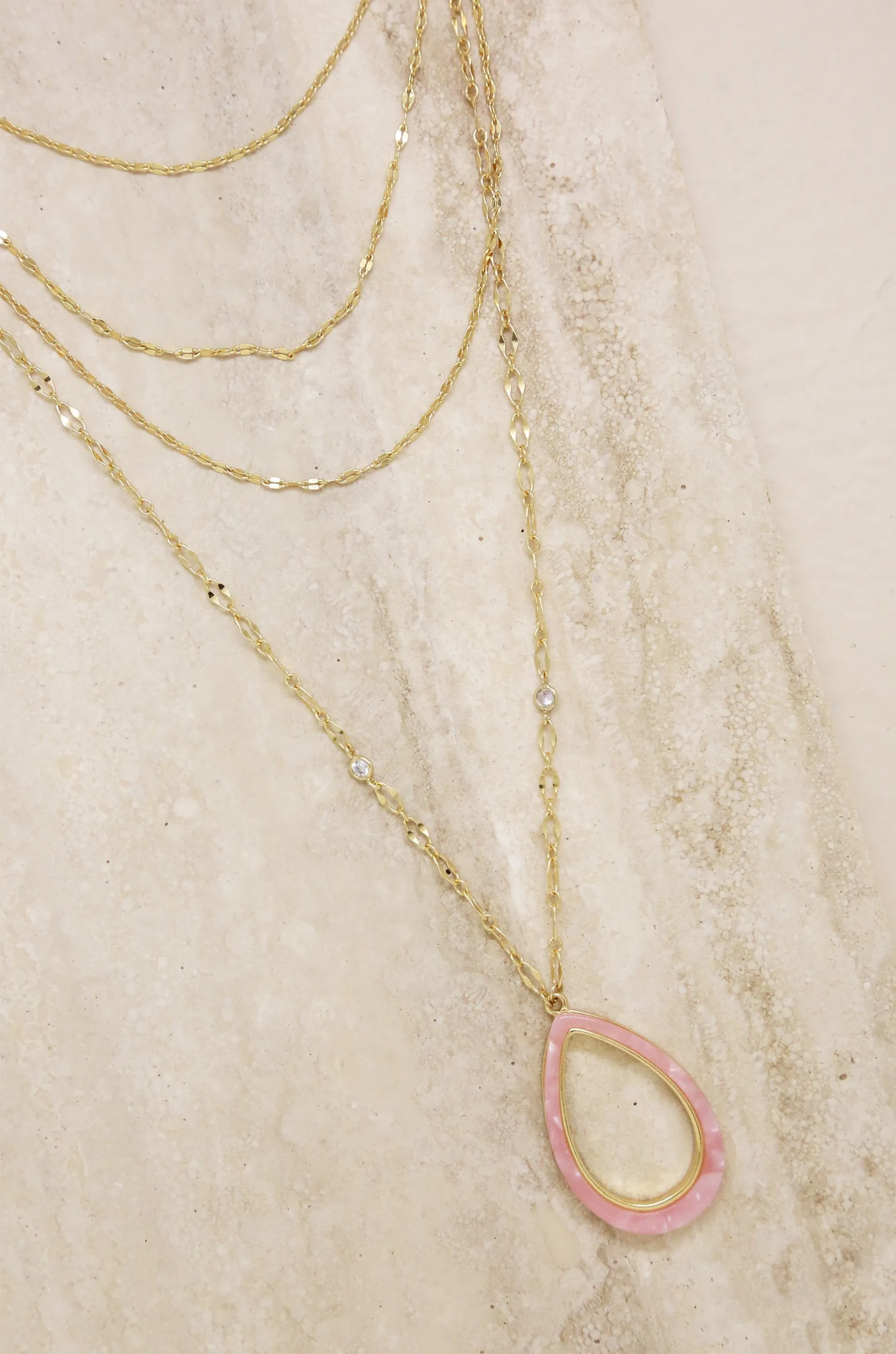 Simply Chic Teardrop Resin and 18k Gold Plated Layered Necklace