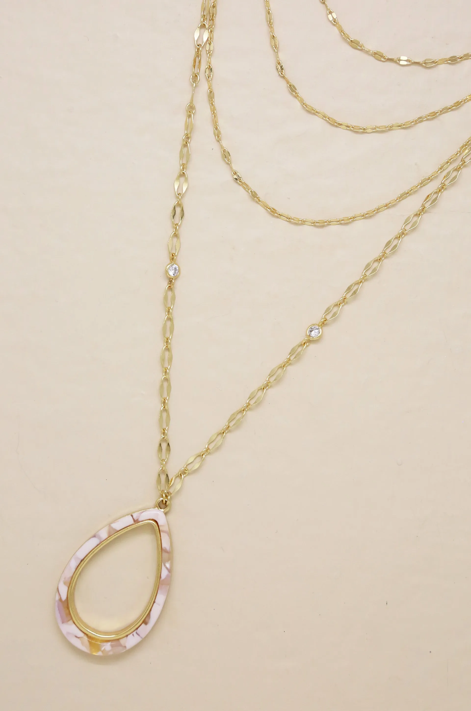 Simply Chic Teardrop Resin and 18k Gold Plated Layered Necklace