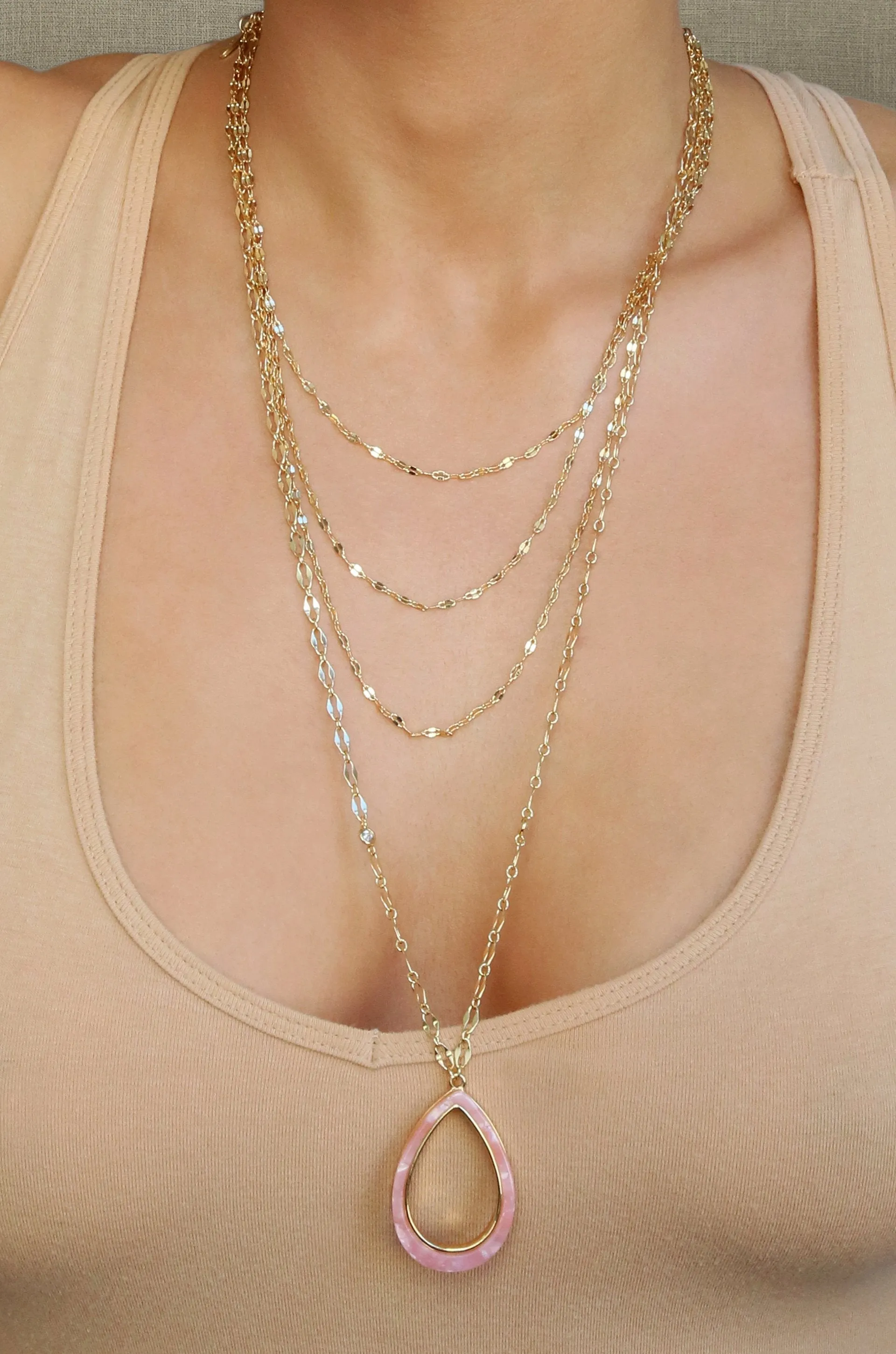 Simply Chic Teardrop Resin and 18k Gold Plated Layered Necklace