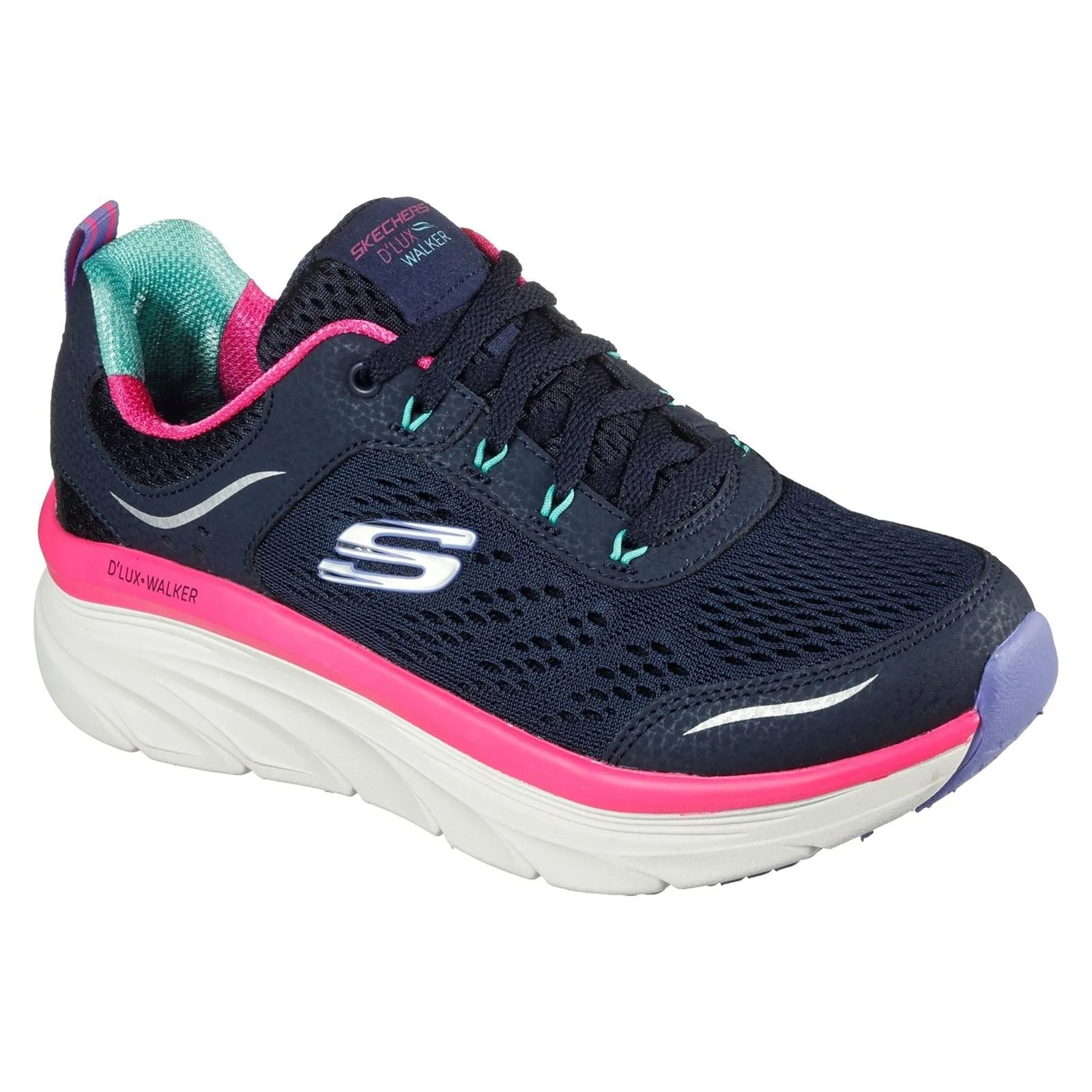 Skechers 149023 D'lux Walker Infinite Motion Sports Sneakers für Damen, weite Passform, Marineblau/Mehrfarbig