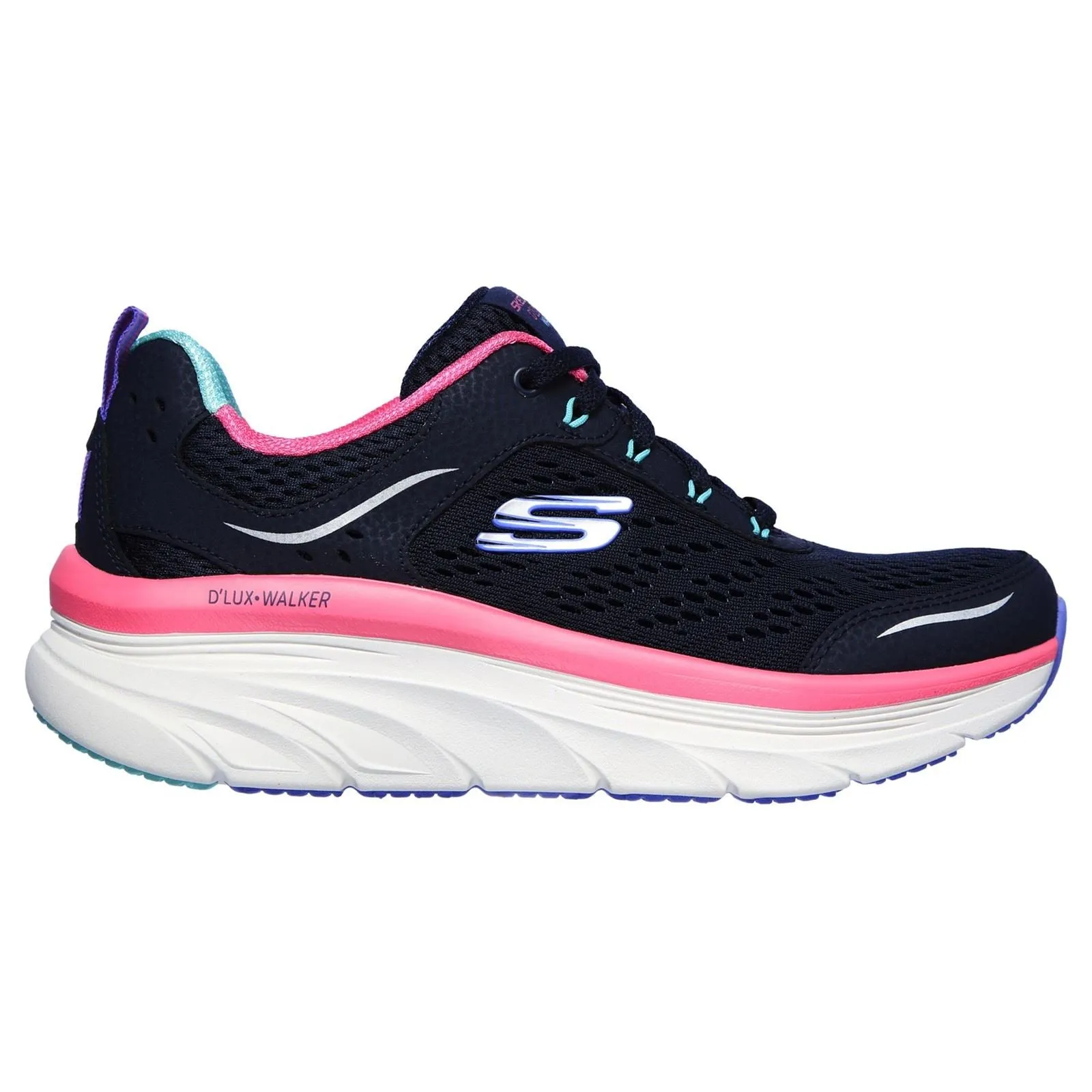 Skechers 149023 D'lux Walker Infinite Motion Sports Sneakers für Damen, weite Passform, Marineblau/Mehrfarbig