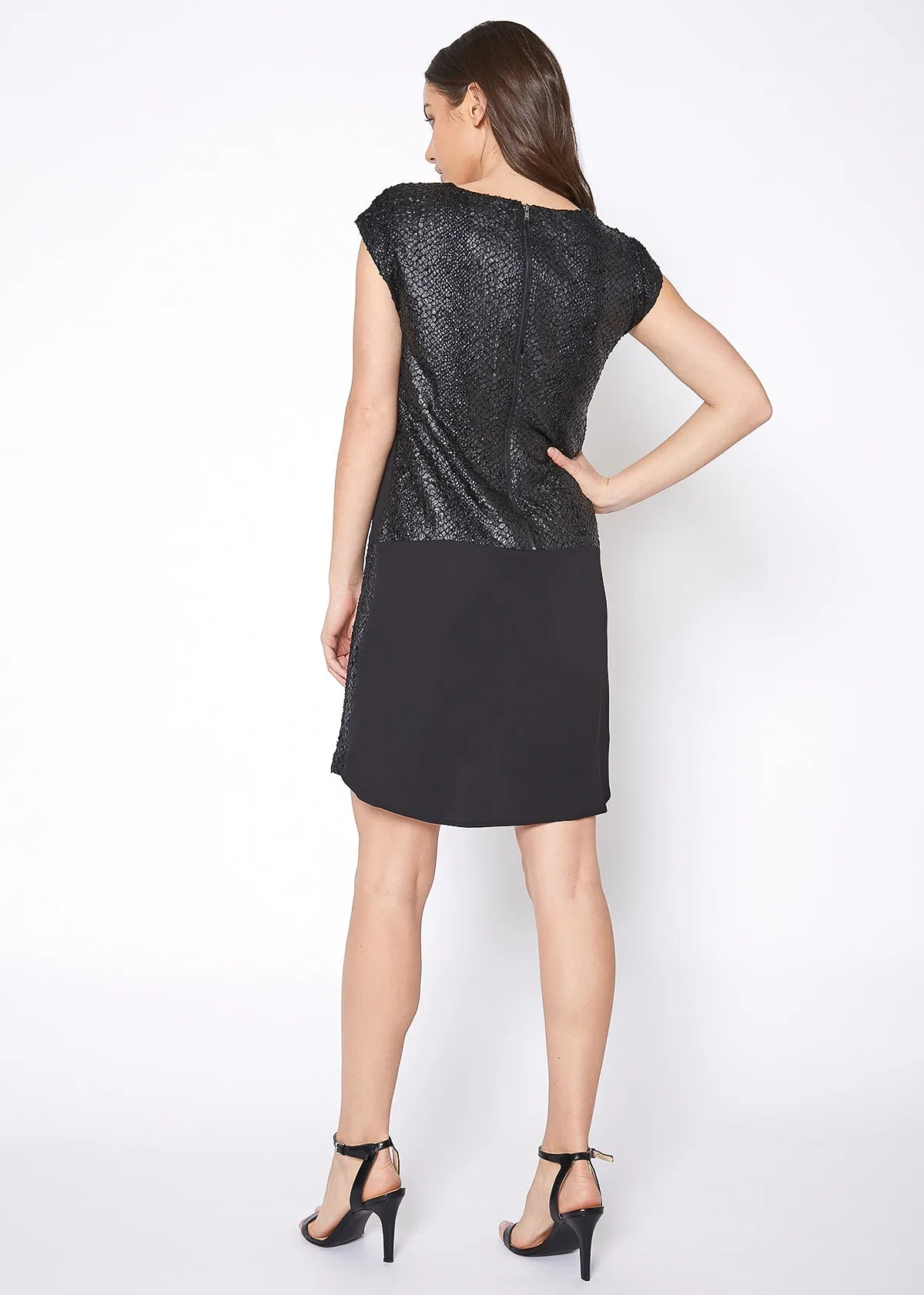 Sleeveless Round Neck Zip-up Dress In Black