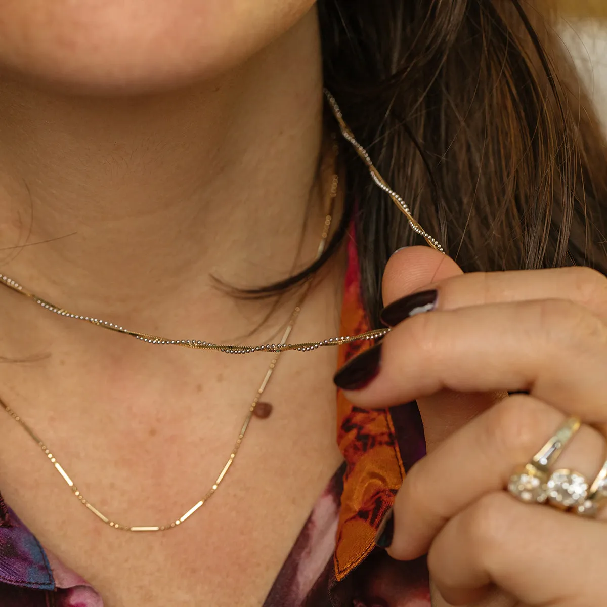 Solid Gold Twisted Mixed Metal Chain