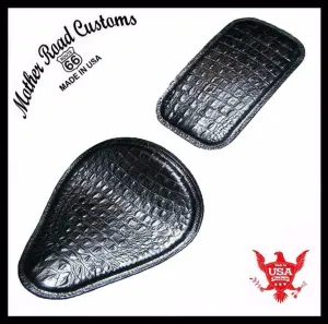 Spring Seat Harley Sportster P-Pad Chopper Bobber 11x14 Black Alligator Leather