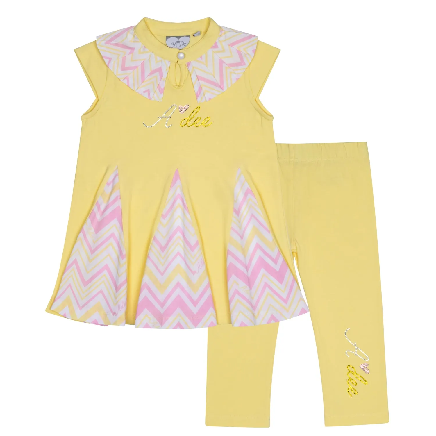 SS24 A Dee Girls Lottie Chevron Chic Lemon Leggings Set