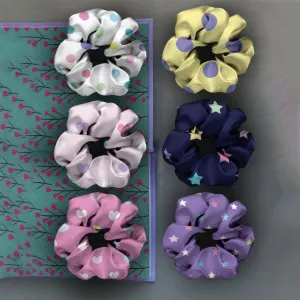 Star & Polka Dot Printed Scrunchies Set of 6