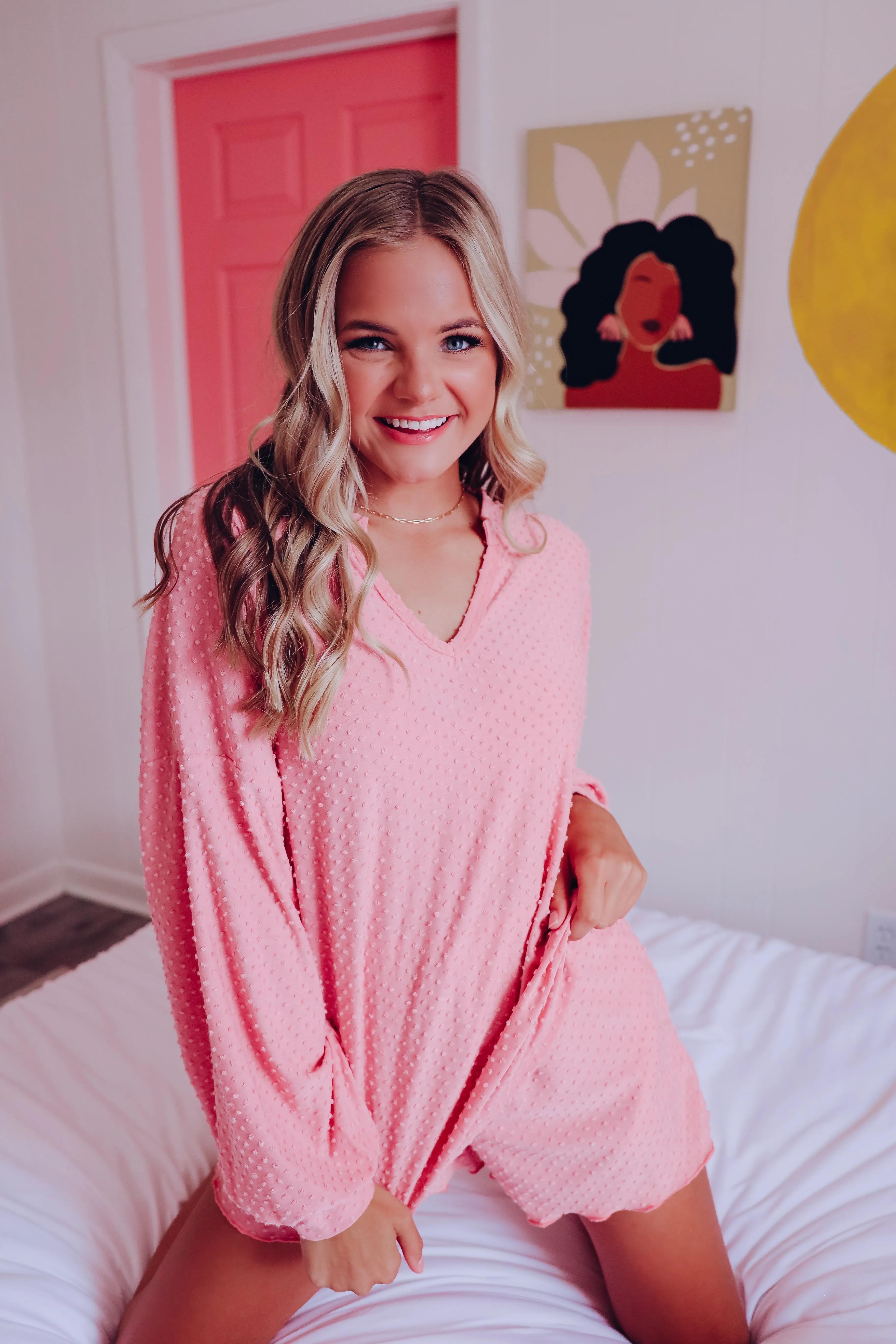 Staying In Swiss Dot PJ Set - Mauve