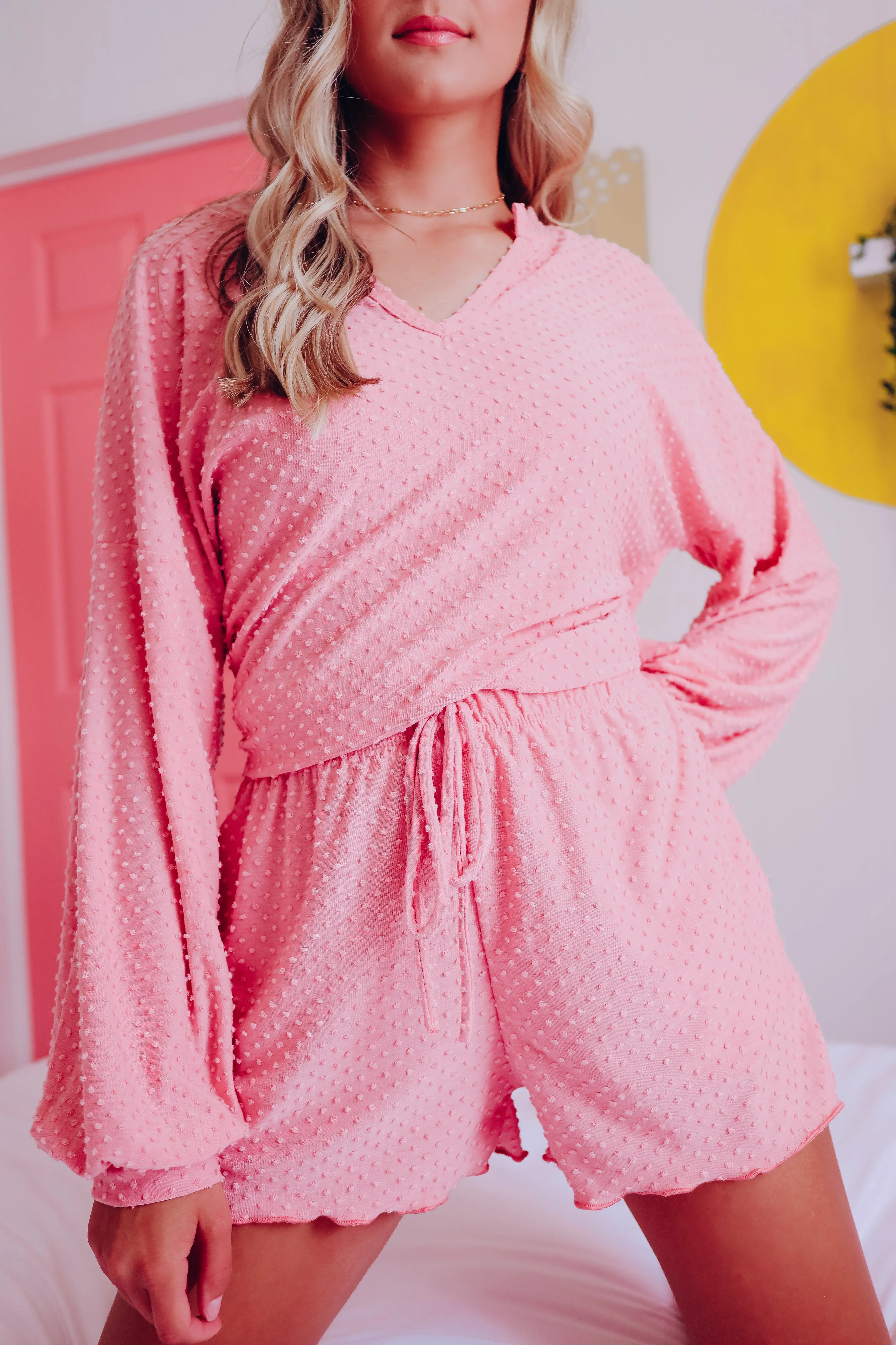 Staying In Swiss Dot PJ Set - Mauve