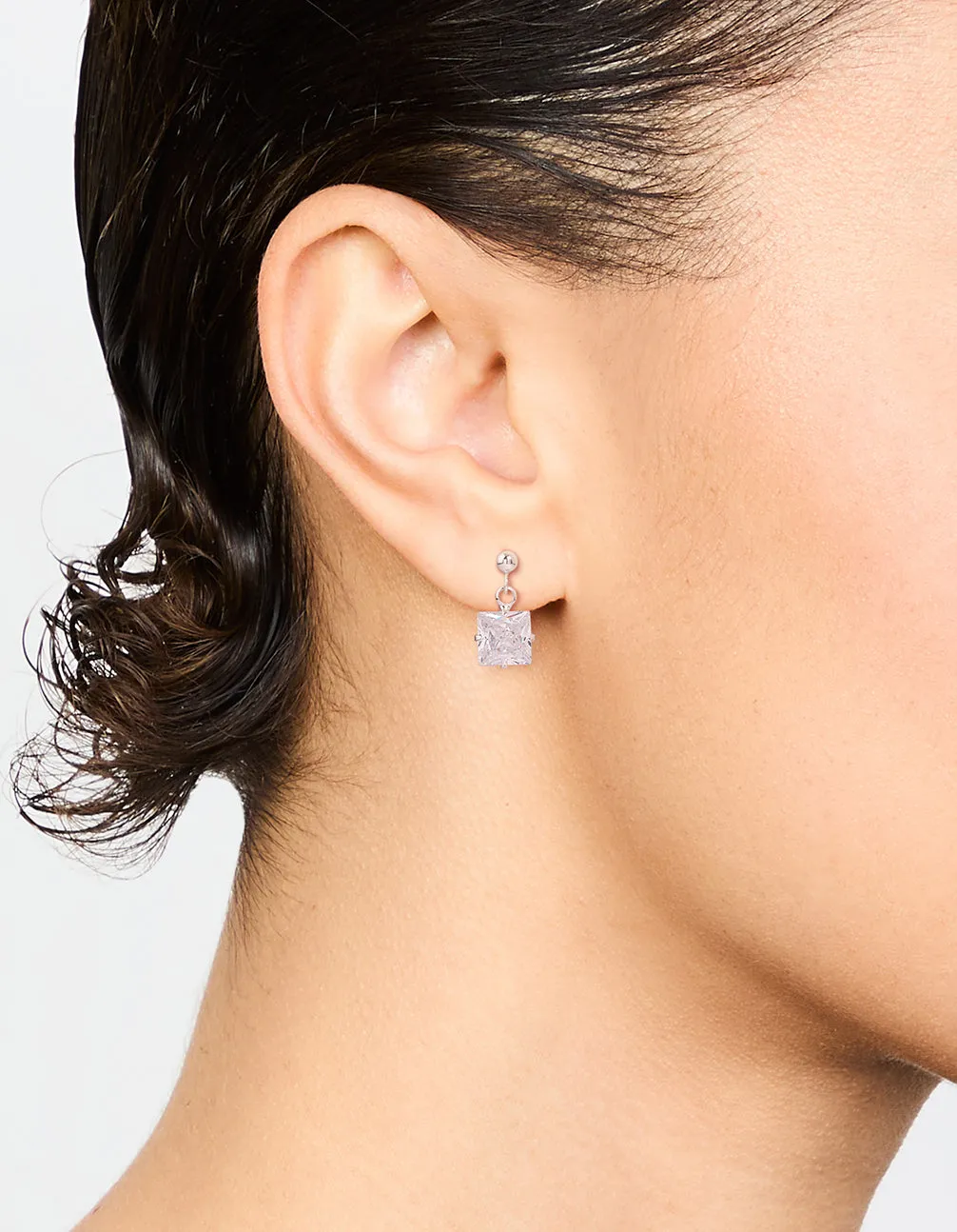 Sterling Silver Cubic Zirconia Princess Doorknocker Stud Earrings