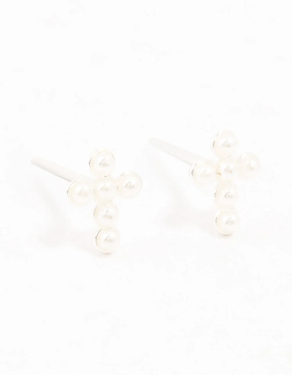 Sterling Silver Pearl Cross Stud Earrings
