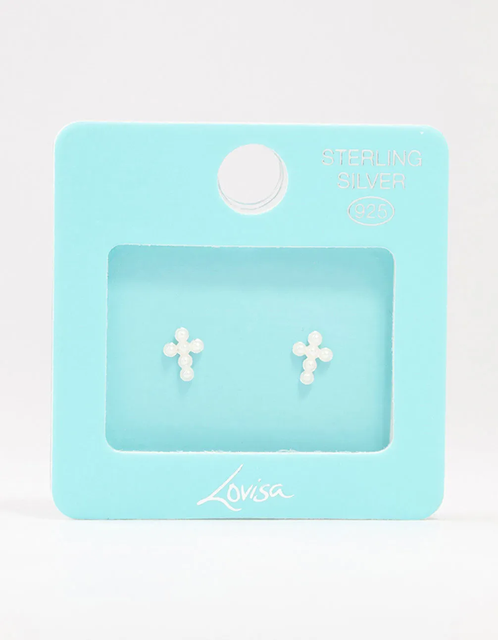 Sterling Silver Pearl Cross Stud Earrings