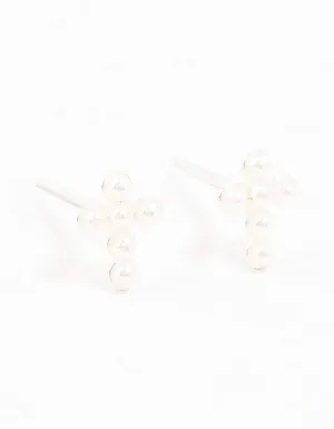 Sterling Silver Pearl Cross Stud Earrings