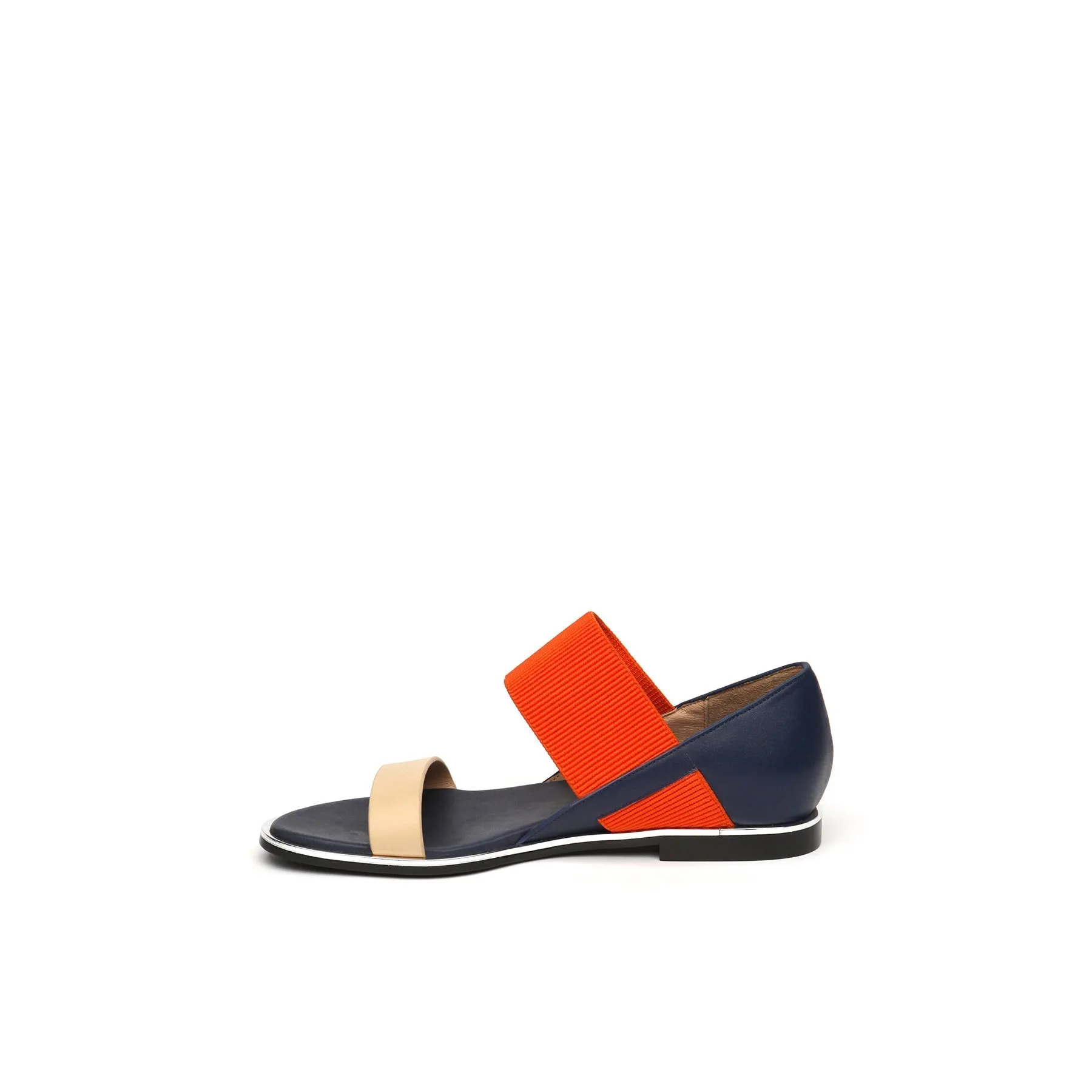 Strap-Detail Leather Sandal - Navy