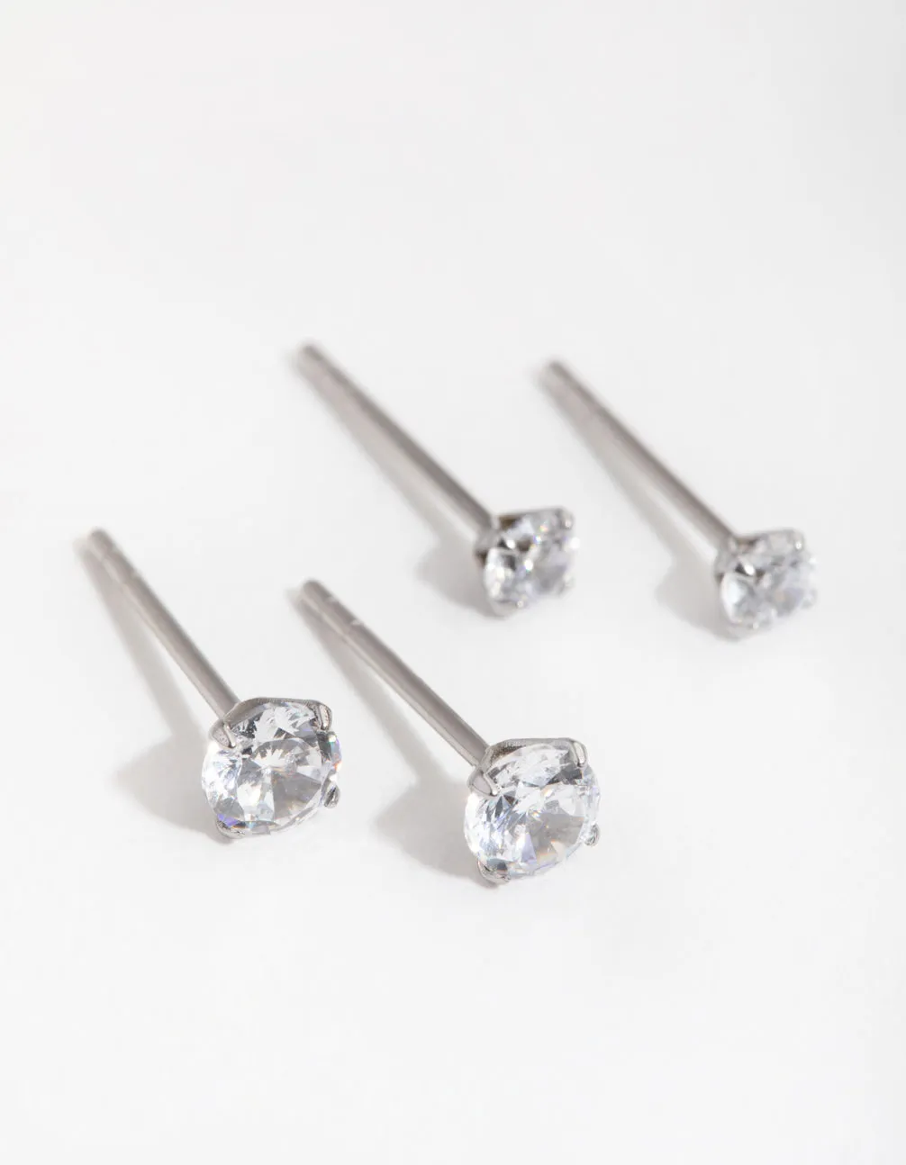 Surgical Steel Graduating Cubic Zirconia Stud Earrings 2-Pack
