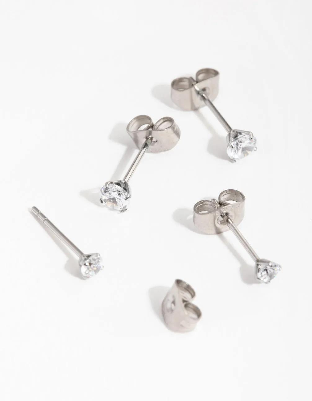 Surgical Steel Graduating Cubic Zirconia Stud Earrings 2-Pack