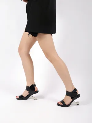 Tash Black Leather Elevator Heel Sandal