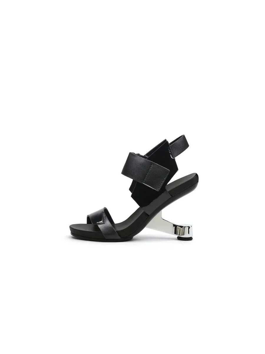 Tash Black Leather Elevator Heel Sandal