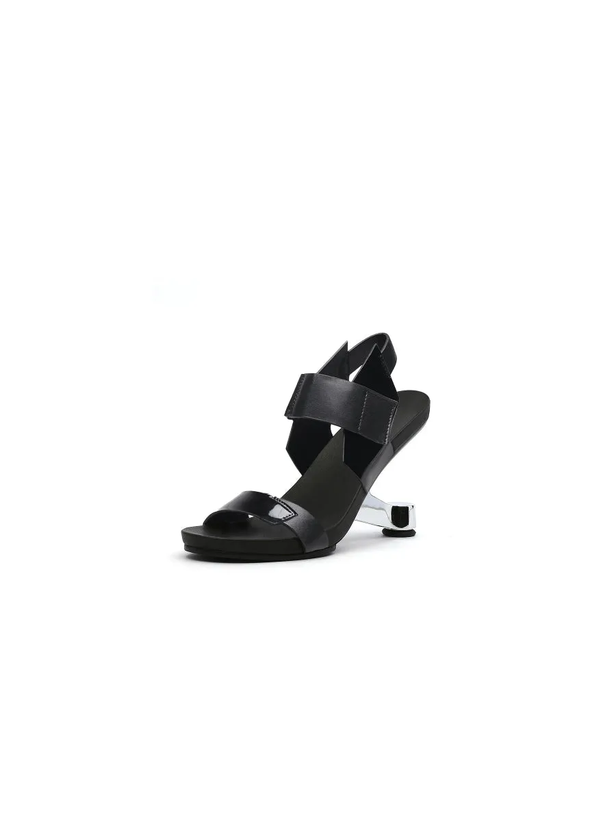 Tash Black Leather Elevator Heel Sandal