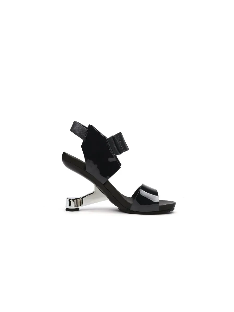 Tash Black Leather Elevator Heel Sandal