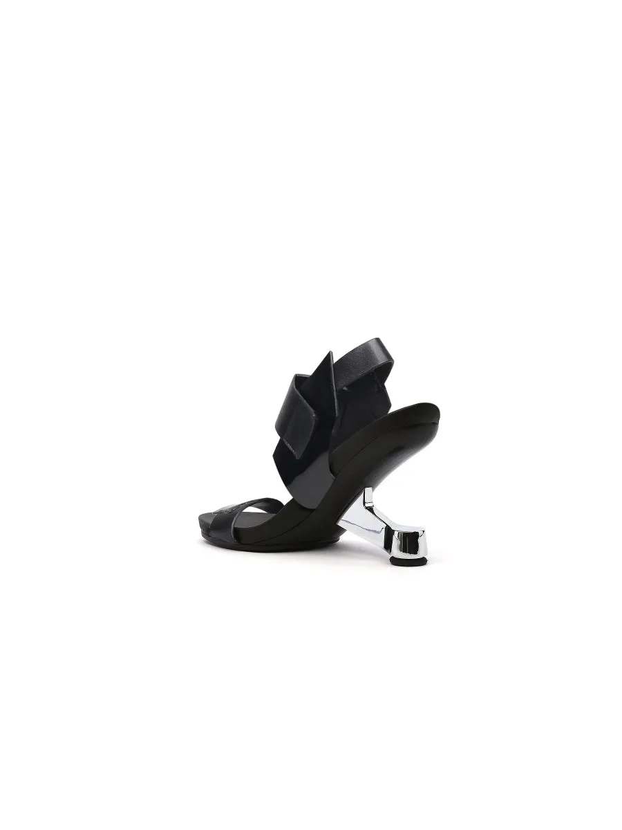 Tash Black Leather Elevator Heel Sandal