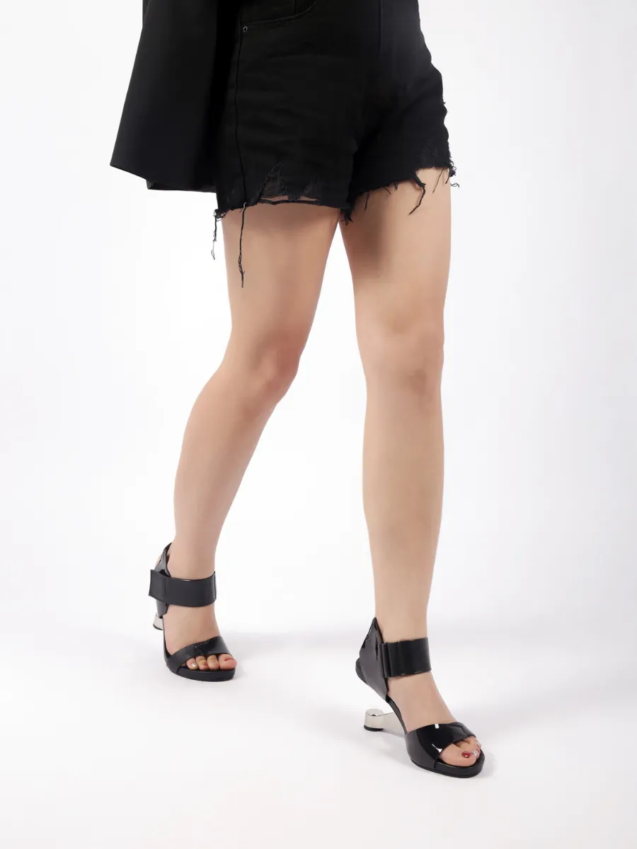 Tash Black Leather Elevator Heel Sandal