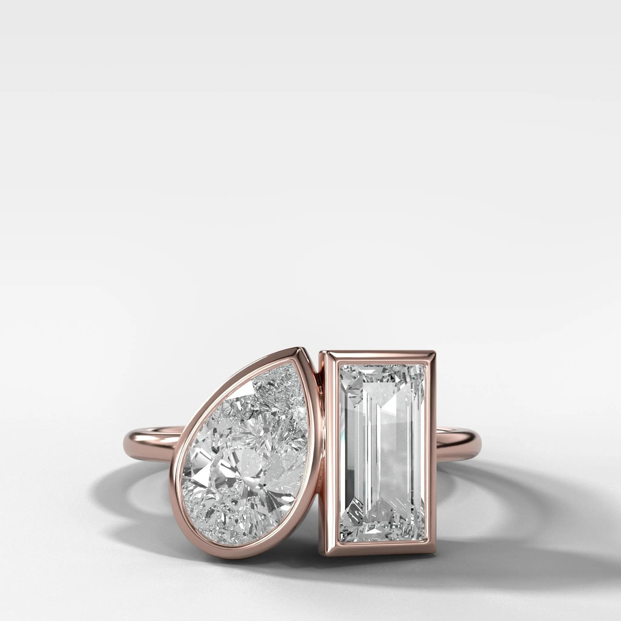 Toi et Moi Bezel Engagement Ring with Pear and Baguette Cuts