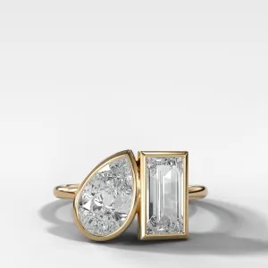 Toi et Moi Bezel Engagement Ring with Pear and Baguette Cuts
