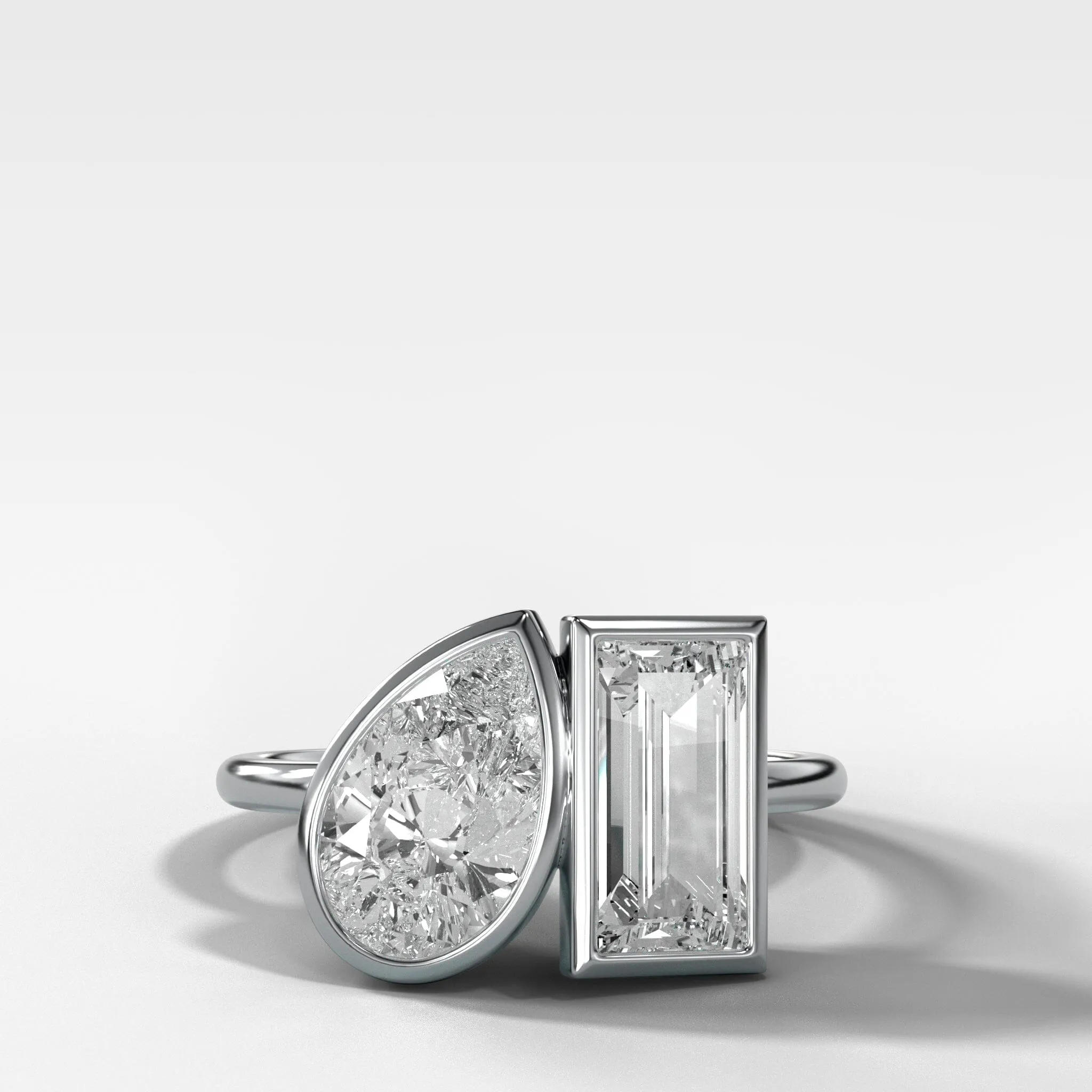 Toi et Moi Bezel Engagement Ring with Pear and Baguette Cuts