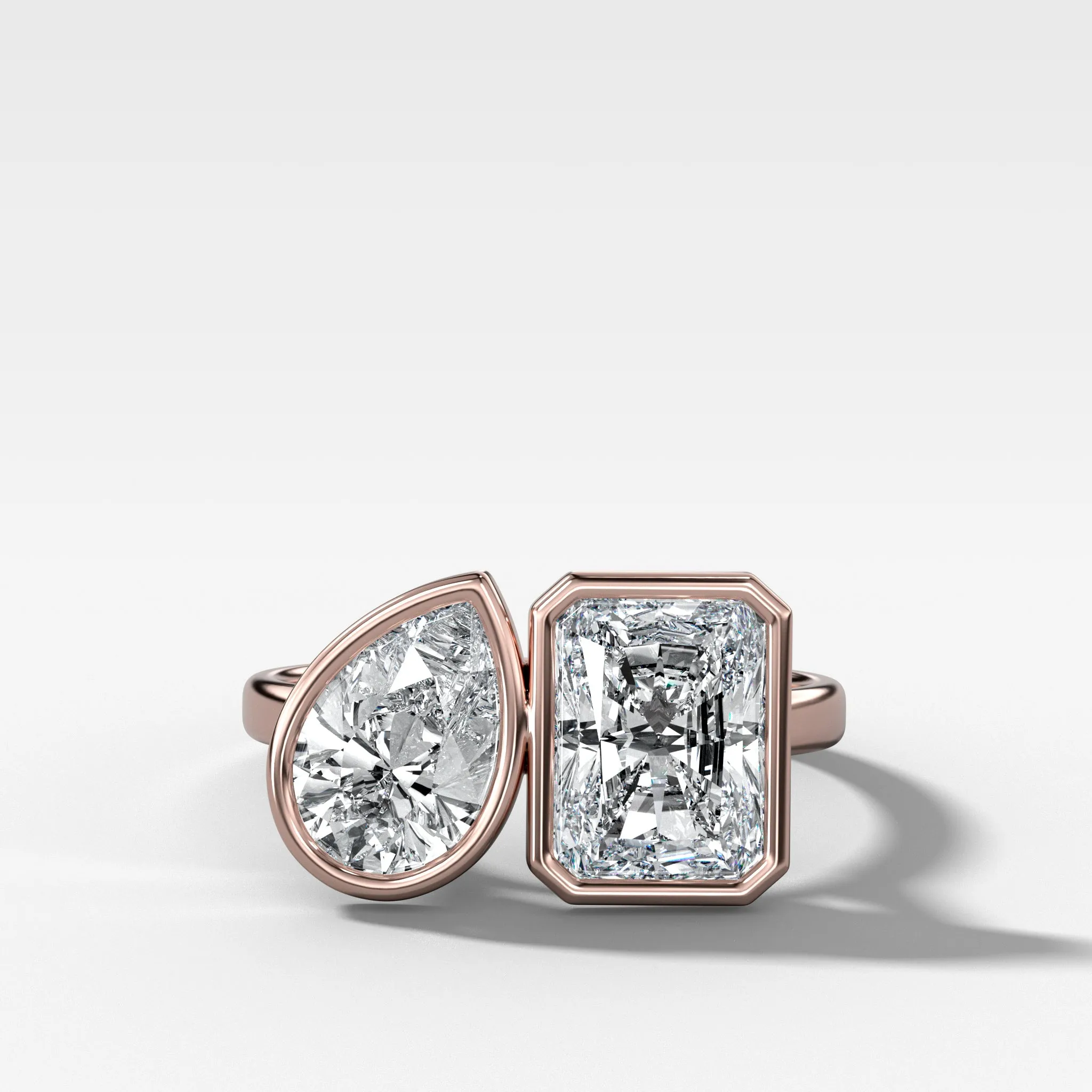 Toi et Moi Bezel Engagement Ring with Pear and Radiant Cut Diamonds