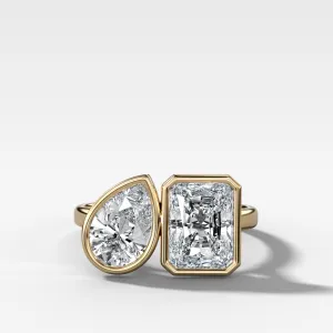 Toi et Moi Bezel Engagement Ring with Pear and Radiant Cut Diamonds
