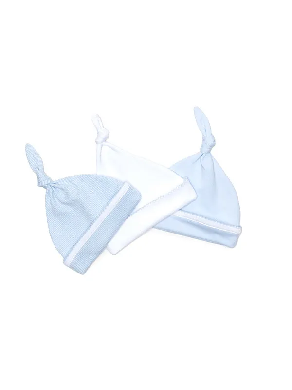 Top Knot Pima Baby Hat | White/Lt Blue